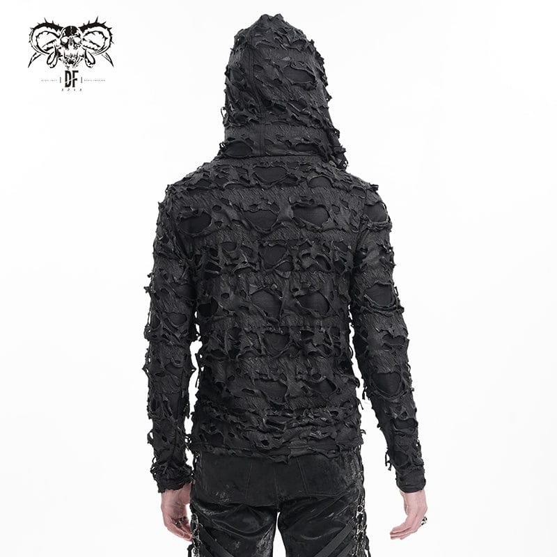 Men's Gothic Ripped Lace-up Studs Hoodies - Image 4