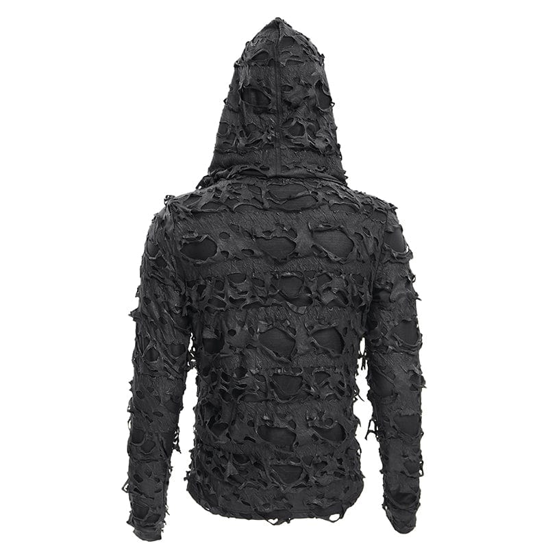 Men's Gothic Ripped Lace-up Studs Hoodies - Image 9