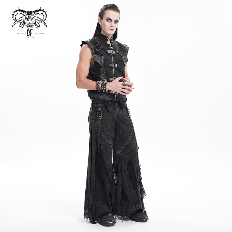 Men's Gothic Ripped Rings Studs Trousers - Image 6