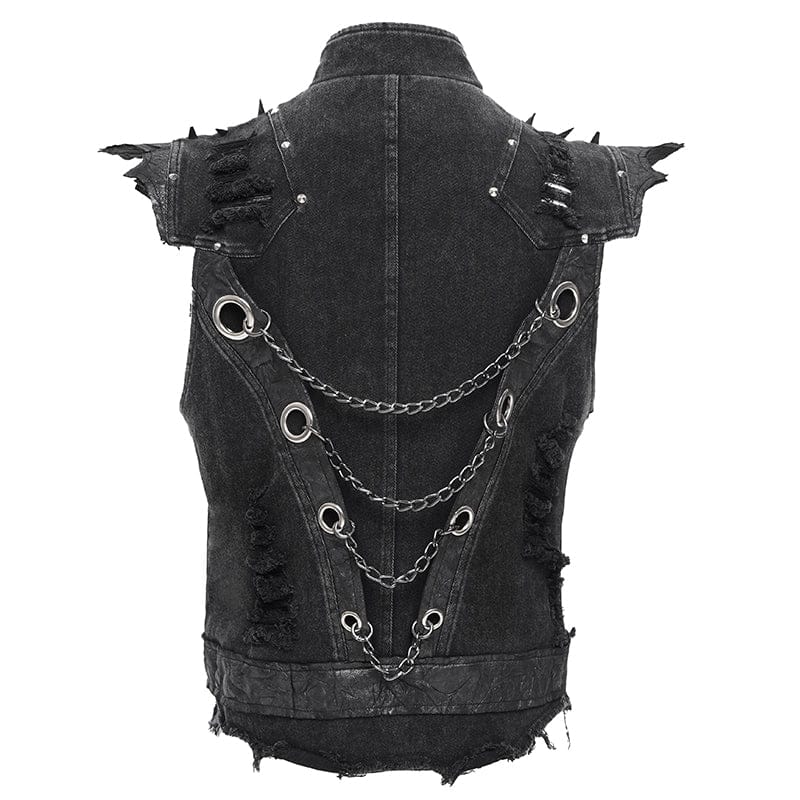 Men's Gothic Rivets Chain Rings Vest - Image 10