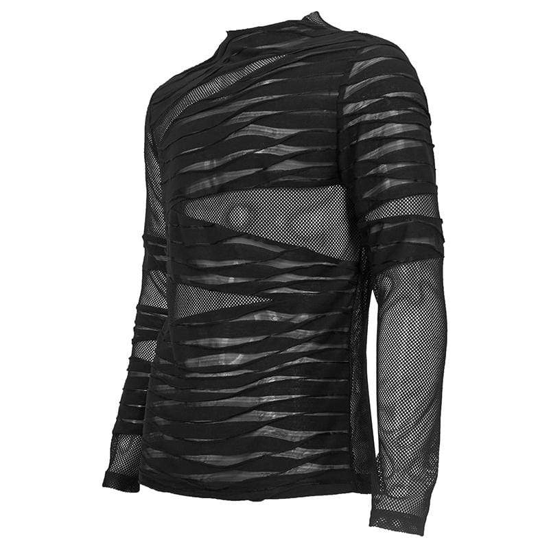 Men's Gothic Ruched Sheer Mesh Shirt - Image 5