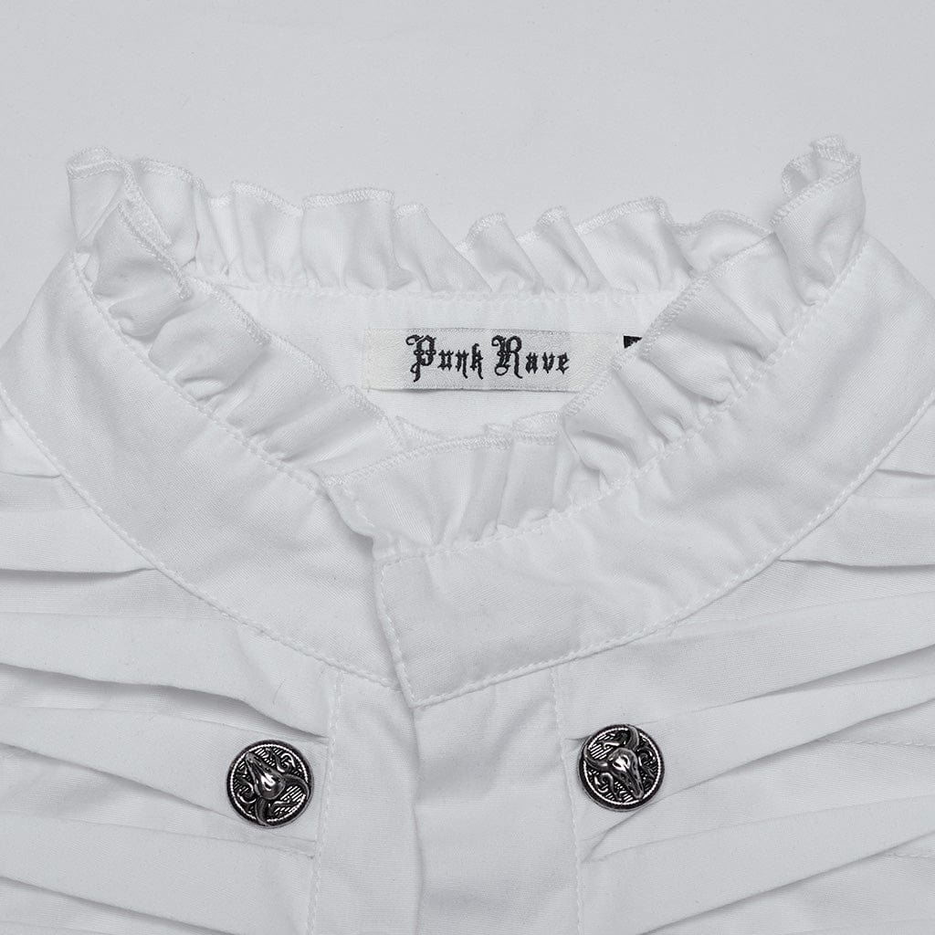 Men's Gothic Ruffled Beast Buckle Shirt White - Image 6