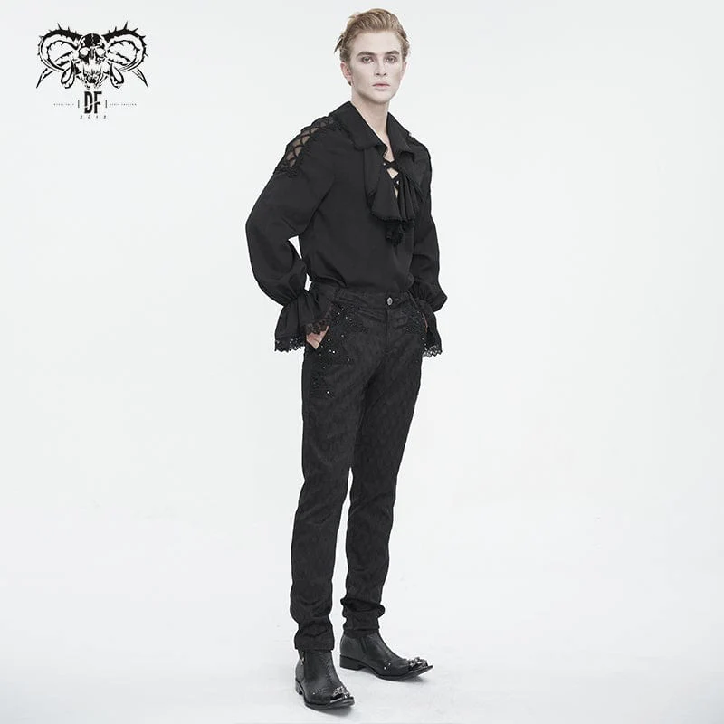 Men's Gothic Ruffled Collar Puff Sleeved Shirt Black - Image 6