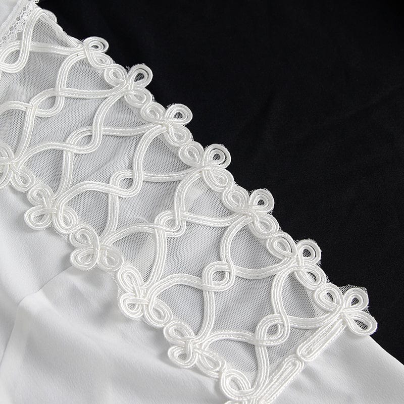Men's Gothic Ruffled Collar Puff Sleeved Shirt White - Image 11
