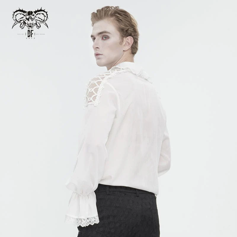Men's Gothic Ruffled Collar Puff Sleeved Shirt White - Image 5