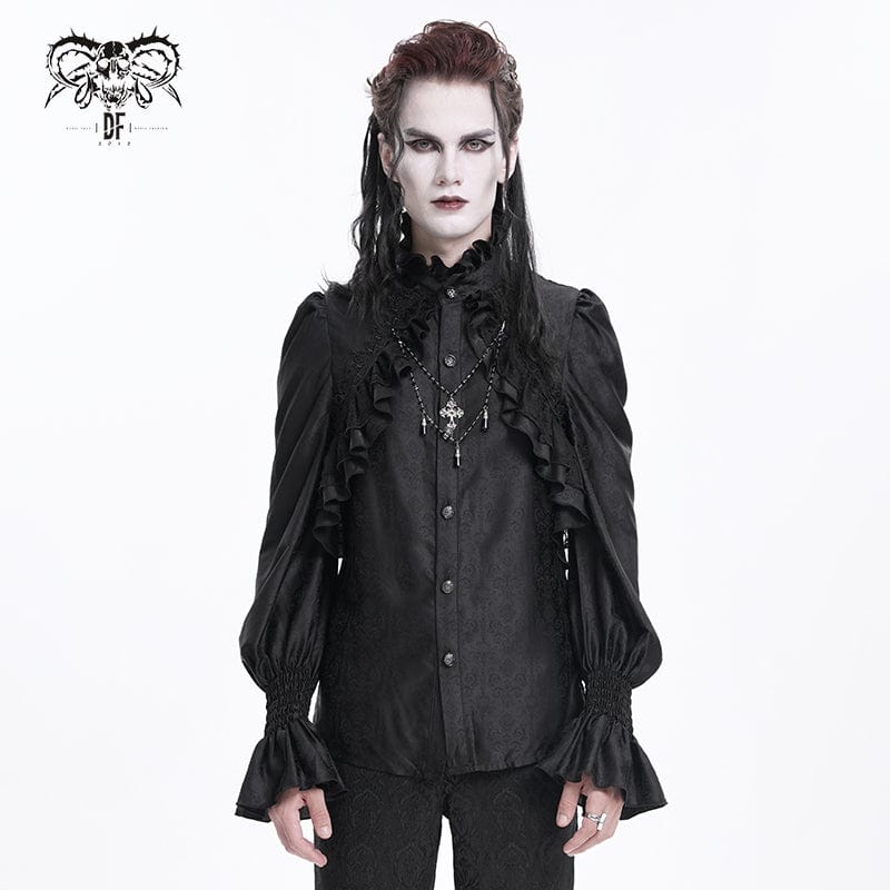Men's Gothic Ruffled Lace Cross Shirt