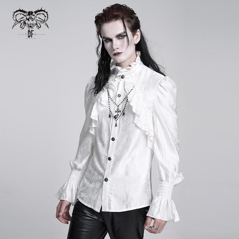 Men's Gothic Ruffled Lace Cross Shirt White - Image 3