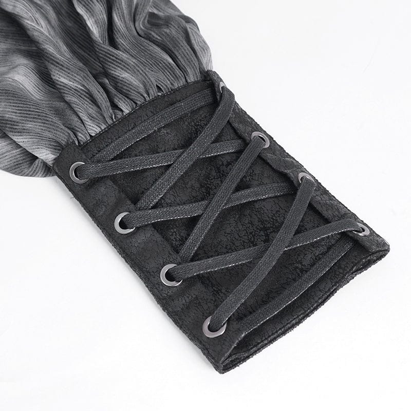 Men's Gothic Ruffled Stand Collar Lace-up Shirt - Image 11