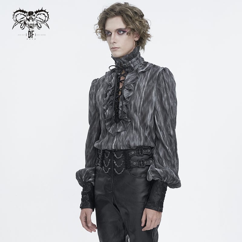 Men's Gothic Ruffled Stand Collar Lace-up Shirt - Image 4