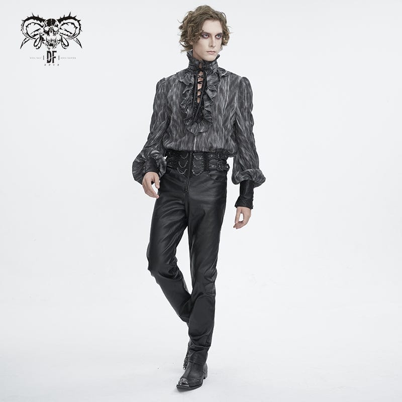 Men's Gothic Ruffled Stand Collar Lace-up Shirt - Image 6