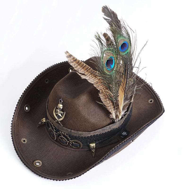 Men's Gothic Skull Feather Cowboy Hat - Image 10