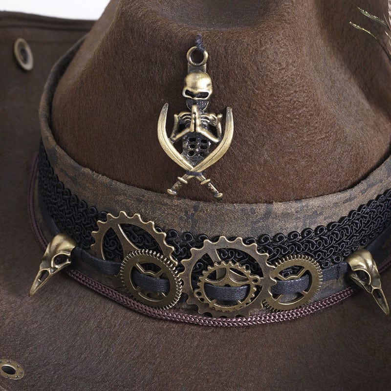 Men's Gothic Skull Feather Cowboy Hat - Image 11