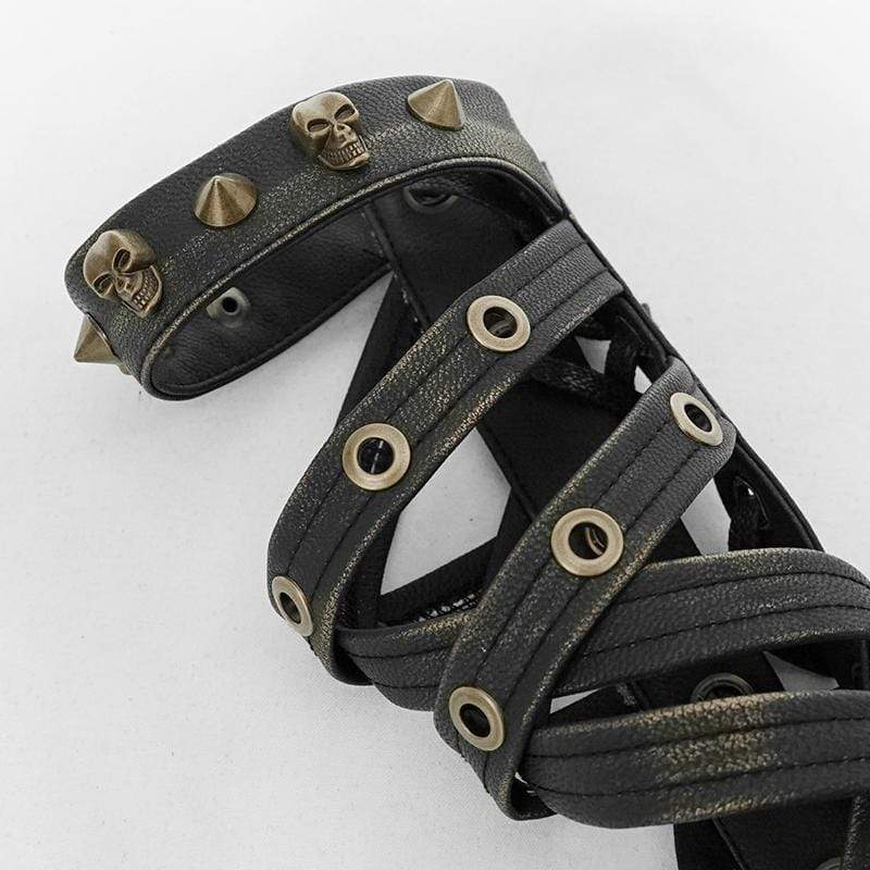 Men's Gothic Skull Lace-Up Rivets Faux Leather Long Gloves - Image 6