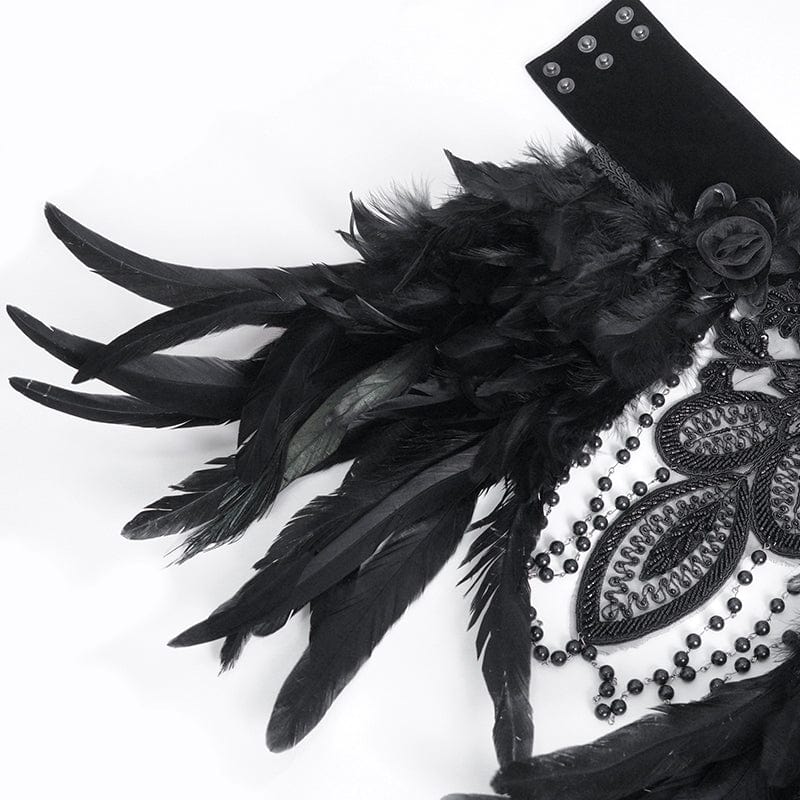 Men's Gothic Stand Collar Beaded Feather Neckwear - Image 11