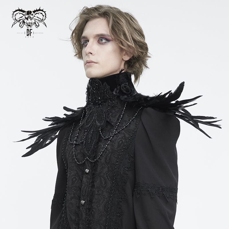 Men's Gothic Stand Collar Beaded Feather Neckwear - Image 2