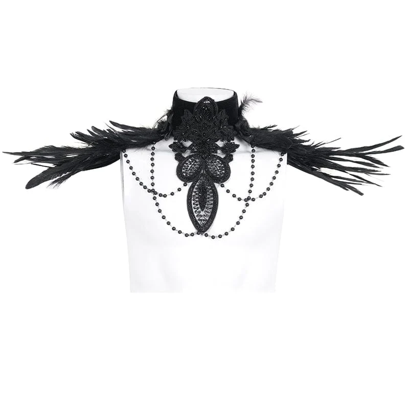 Men's Gothic Stand Collar Beaded Feather Neckwear - Image 7