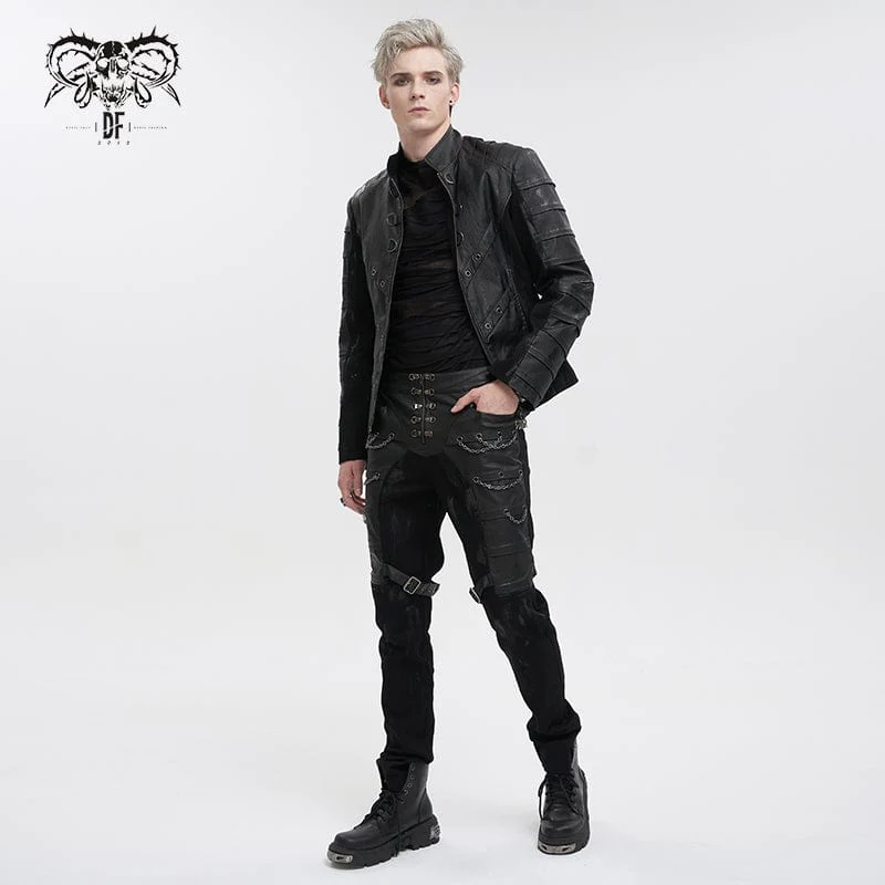 Men's Gothic Stand Collar Distressed Jacket - Image 5