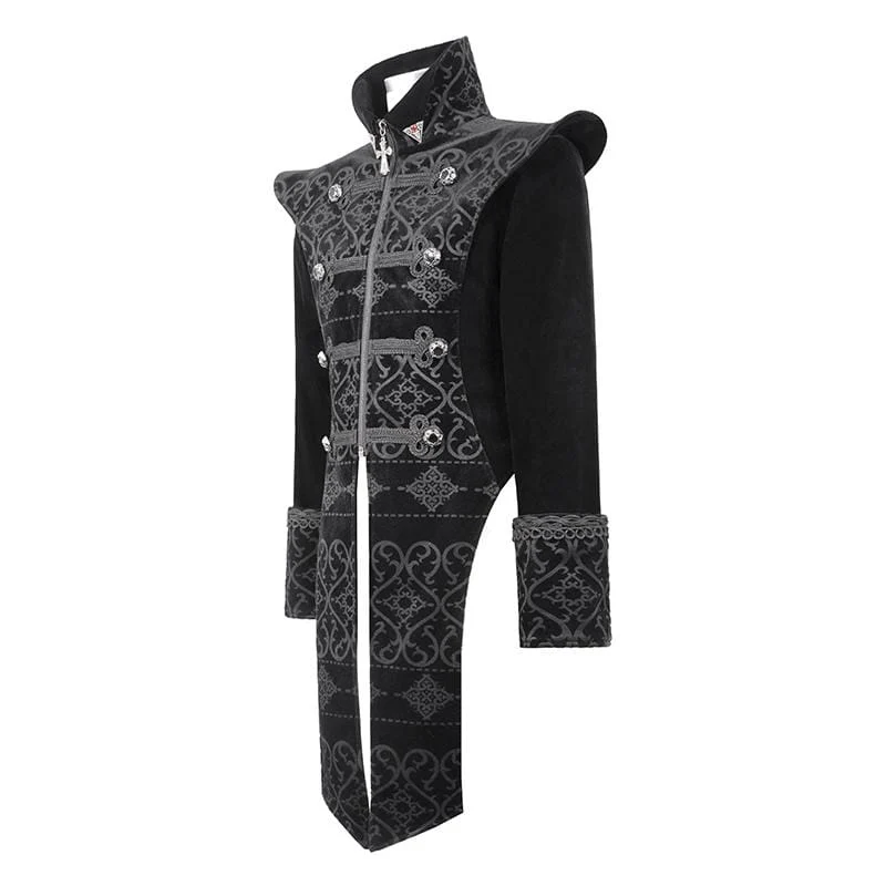 Men's Gothic Stand Collar Jacquard Cross Coats - Image 5