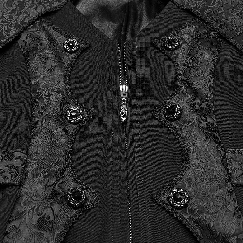 Men's Gothic Stand Collar Jacquard Splice Swallow-tailed Coat - Image 7