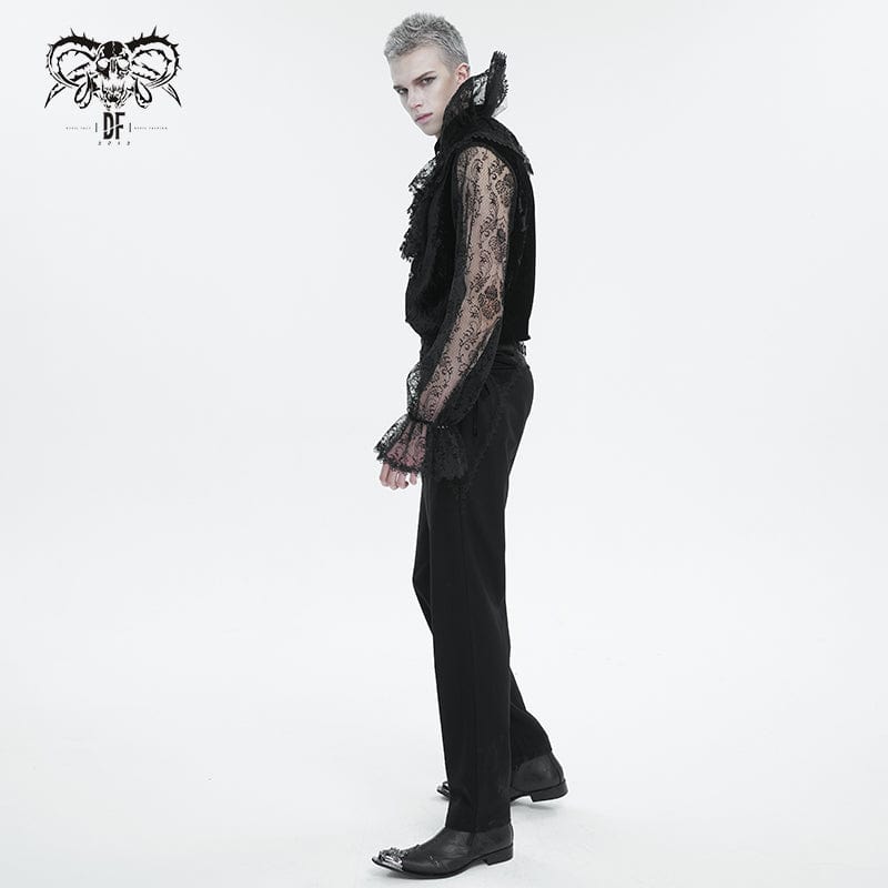Men's Gothic Stand Collar Lace Sleeved Shirt - Image 6