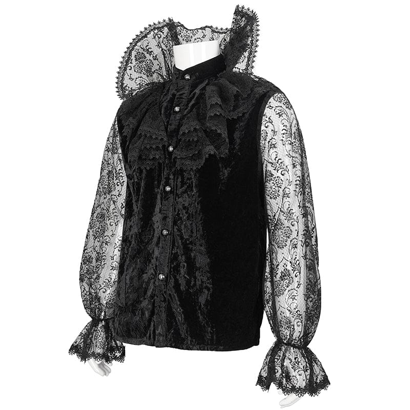 Men's Gothic Stand Collar Lace Sleeved Shirt - Image 8