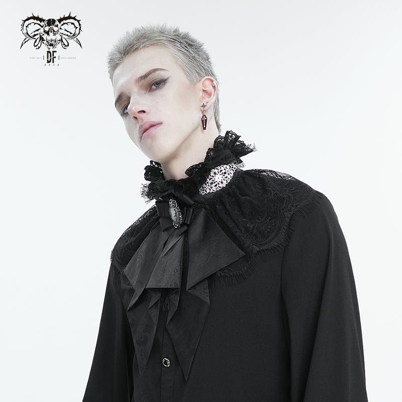 Men's Gothic Stand Collar Lace Splice Necktie Black - Image 3