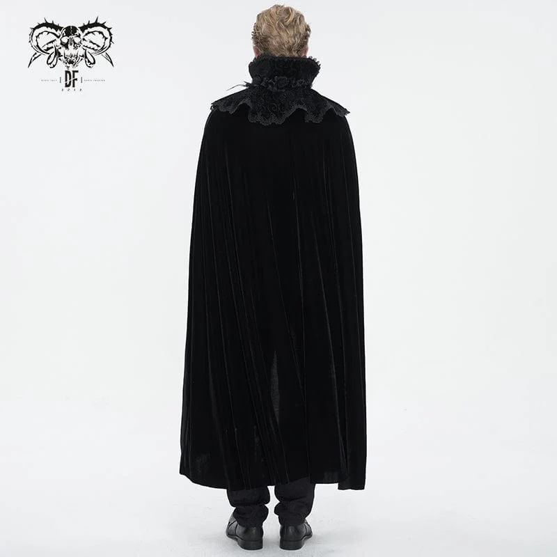 Men's Gothic Stand Collar Lace Splice Velvet Cloak - Image 5