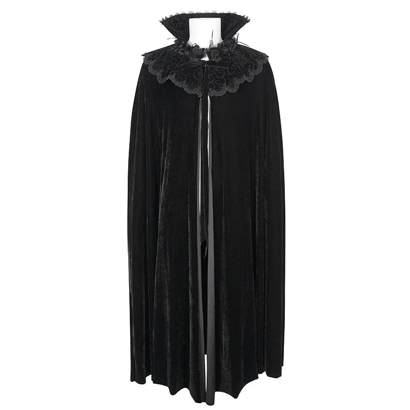 Men's Gothic Stand Collar Lace Splice Velvet Cloak - Image 6