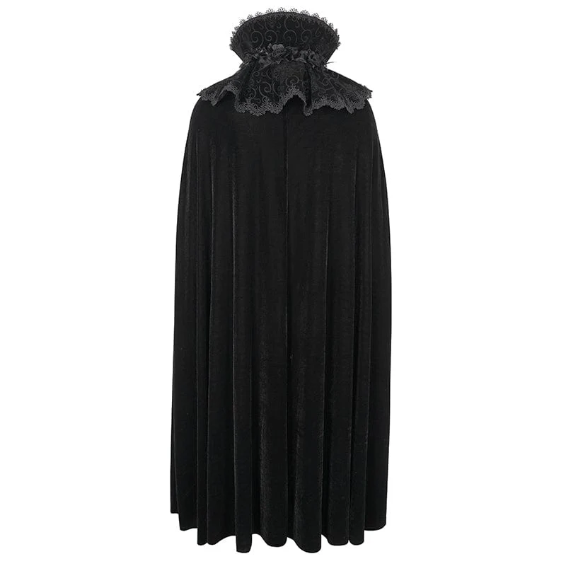 Men's Gothic Stand Collar Lace Splice Velvet Cloak - Image 8