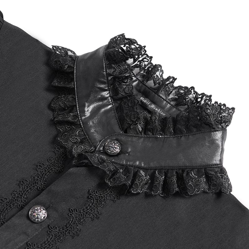 Men's Gothic Stand Collar Puff Sleeved Batlike Shirt - Image 11