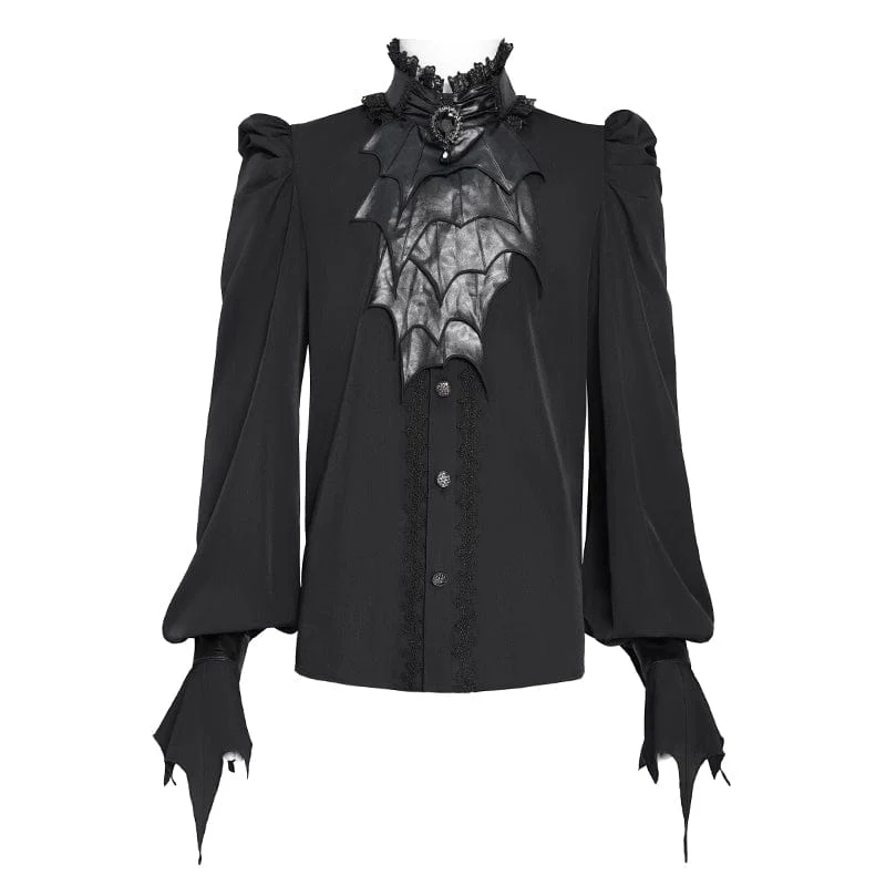 Men's Gothic Stand Collar Puff Sleeved Batlike Shirt - Image 7