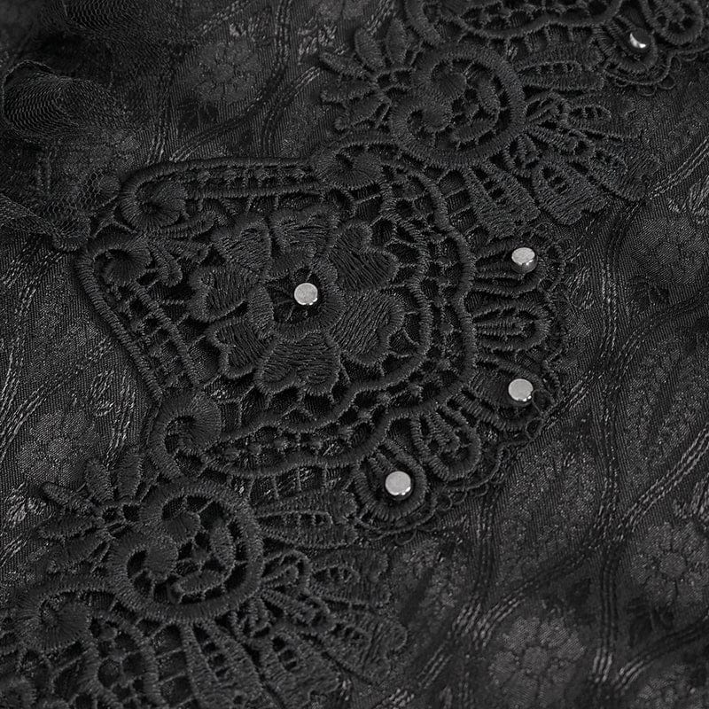 Men's Gothic Stand Collar Puff Sleeved Lace Splice Shirt - Image 11
