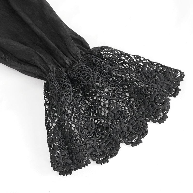Men's Gothic Stand Collar Puff Sleeved Lace Splice Shirt - Image 12