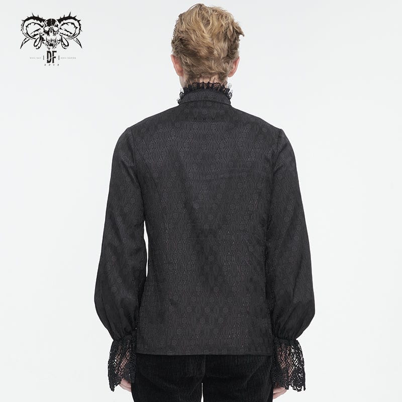 Men's Gothic Stand Collar Puff Sleeved Lace Splice Shirt - Image 4
