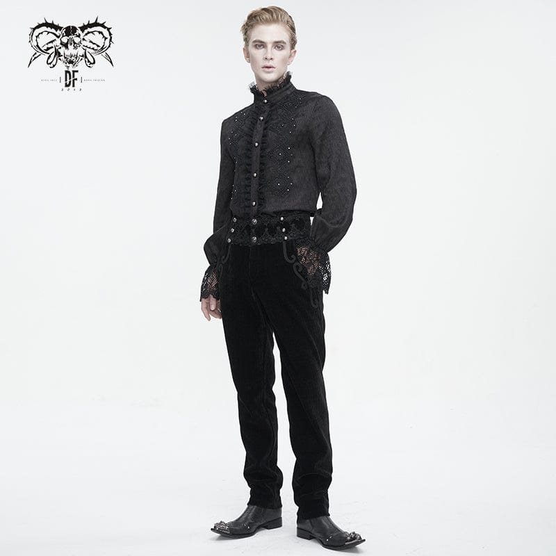 Men's Gothic Stand Collar Puff Sleeved Lace Splice Shirt - Image 5