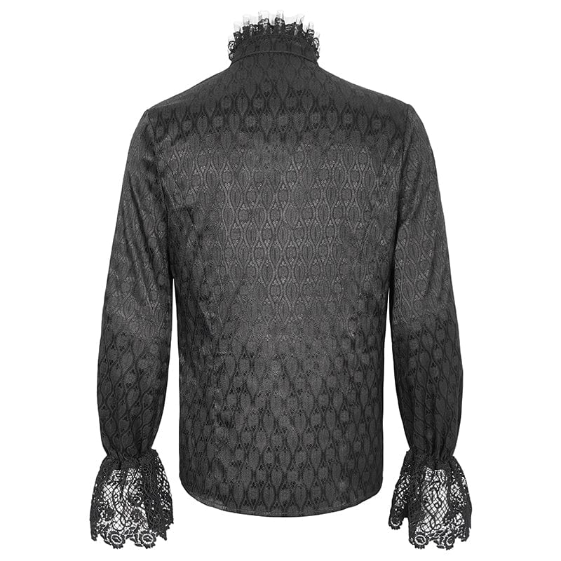 Men's Gothic Stand Collar Puff Sleeved Lace Splice Shirt - Image 9
