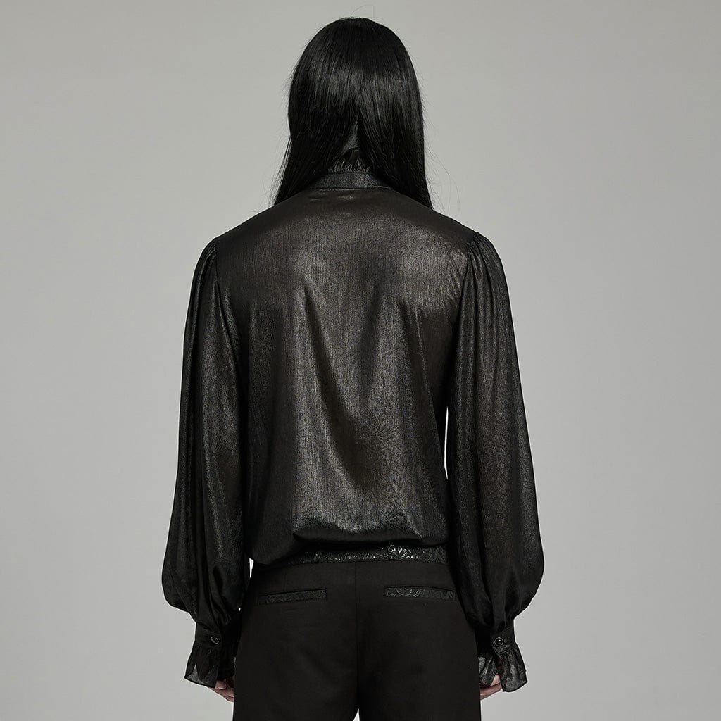 Men's Gothic Stand Collar Puff Sleeved Ruffled Shirt - Image 3