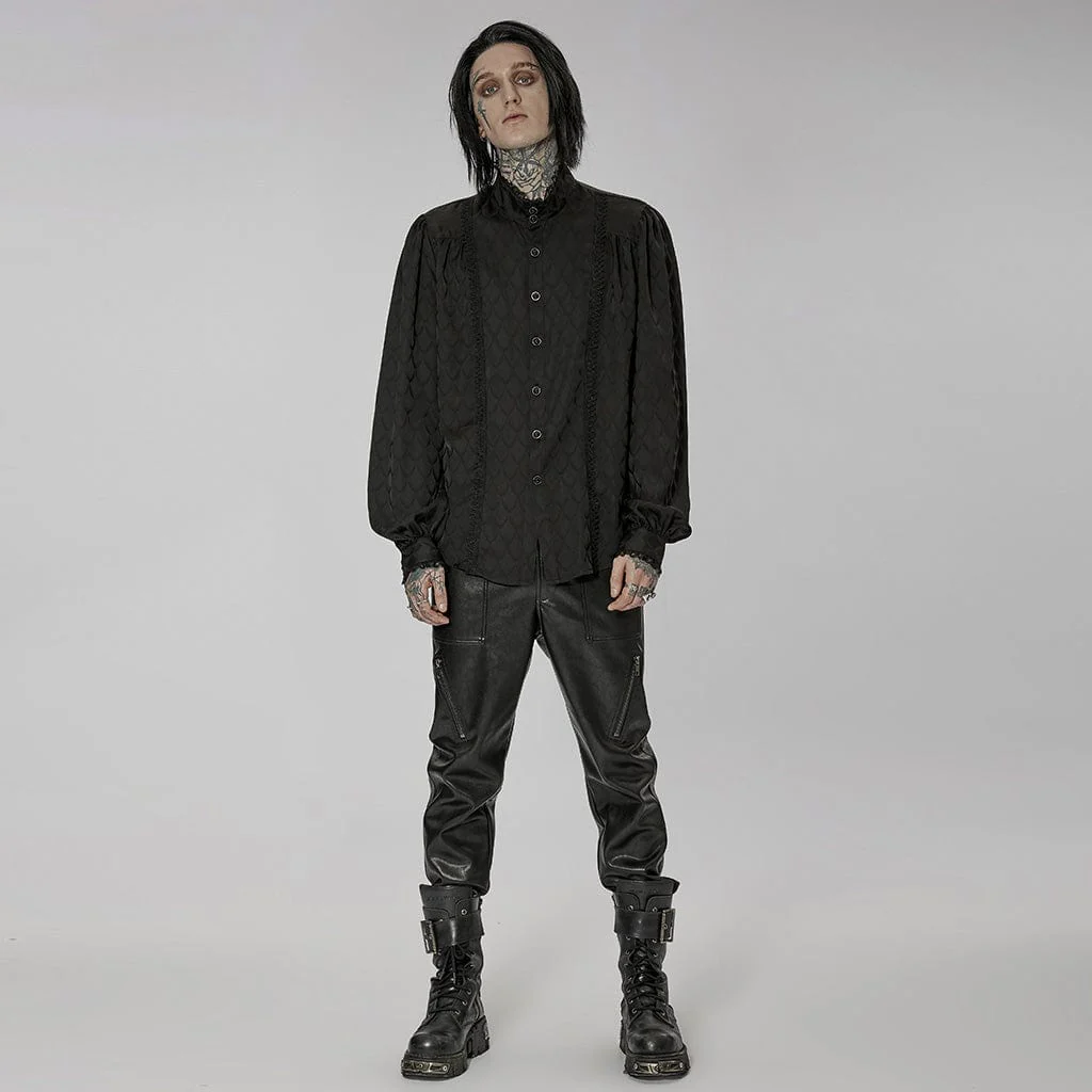 Men's Gothic Stand Collar Puff Sleeved Shirt - Image 4
