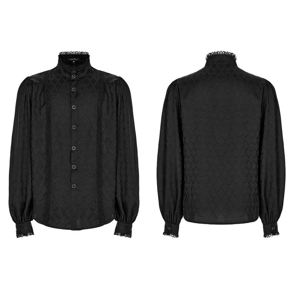 Men's Gothic Stand Collar Puff Sleeved Shirt - Image 9
