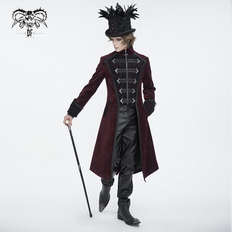 Men's Gothic Stand Collar Red Swallow-tailed Coat - Image 2