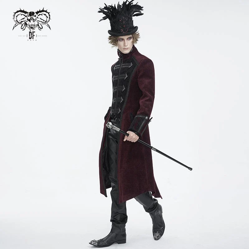 Men's Gothic Stand Collar Red Swallow-tailed Coat - Image 5