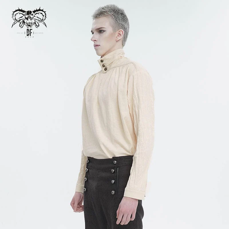 Men's Gothic Stand Collar Ruched Shirt - Image 3