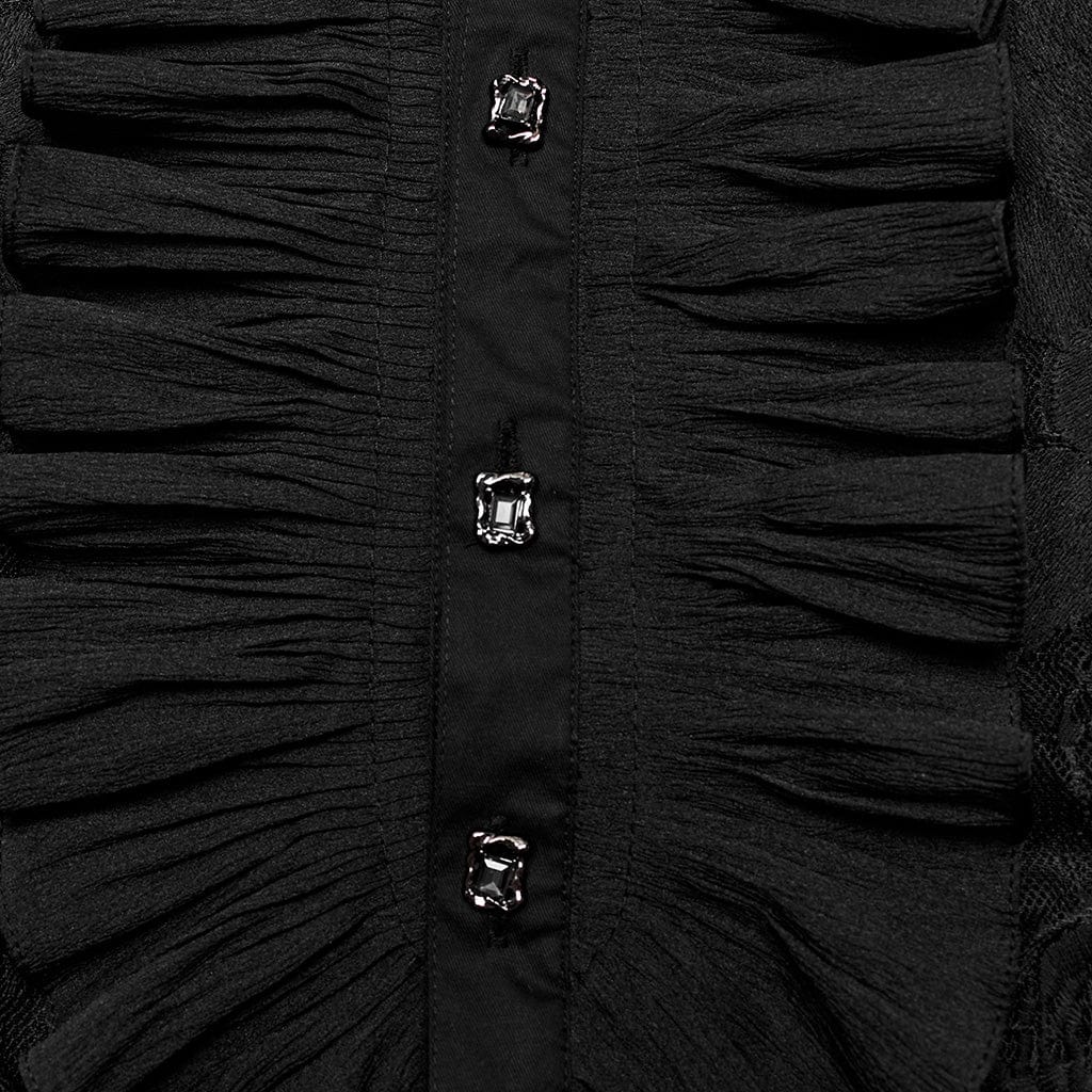 Men's Gothic Stand Collar Ruffled Lace Shirt - Image 7