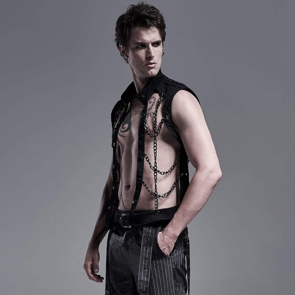 Men's Gothic Stand Collar Single-breasted Cutout Body Harnesses - Image 2