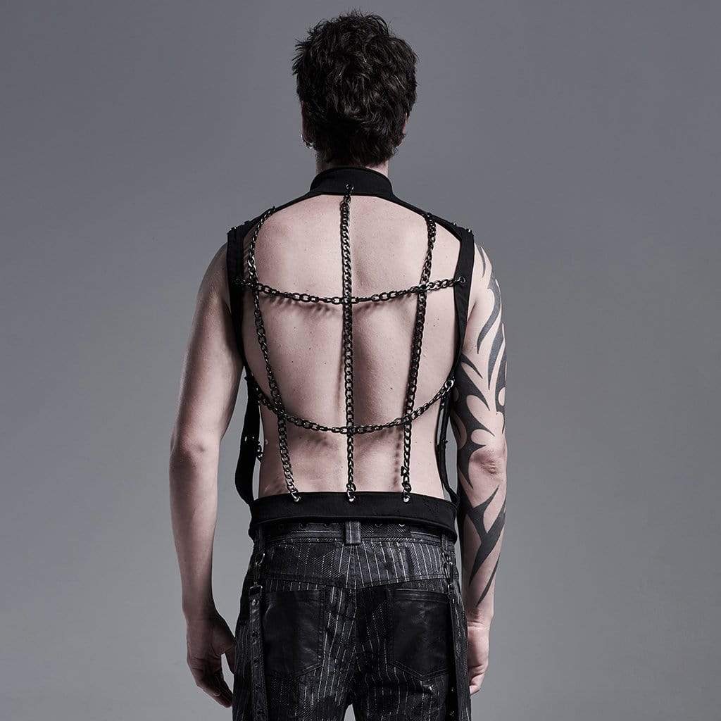 Men's Gothic Stand Collar Single-breasted Cutout Body Harnesses - Image 3