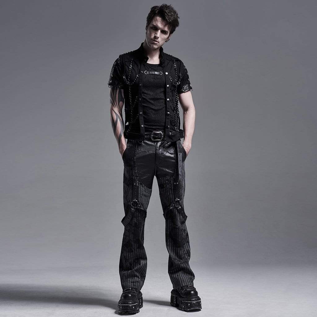 Men's Gothic Stand Collar Single-breasted Cutout Body Harnesses - Image 4