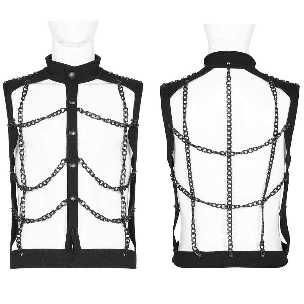 Men's Gothic Stand Collar Single-breasted Cutout Body Harnesses - Image 5