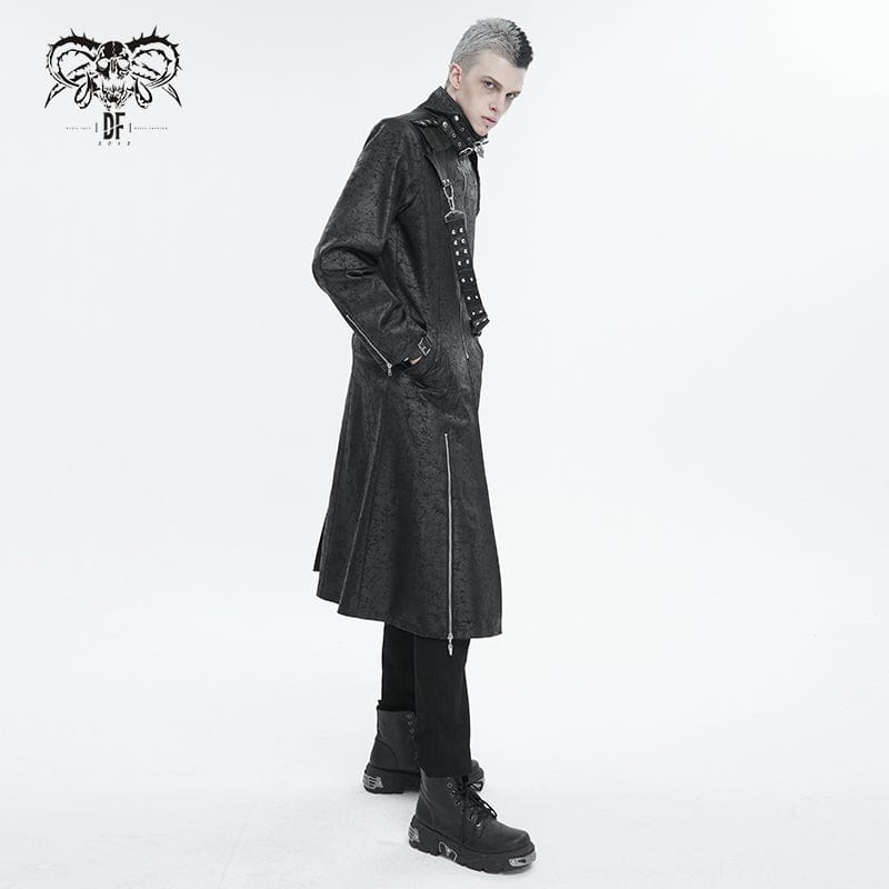 Men's Gothic Stand Collar Split Coat with Strap - Image 4