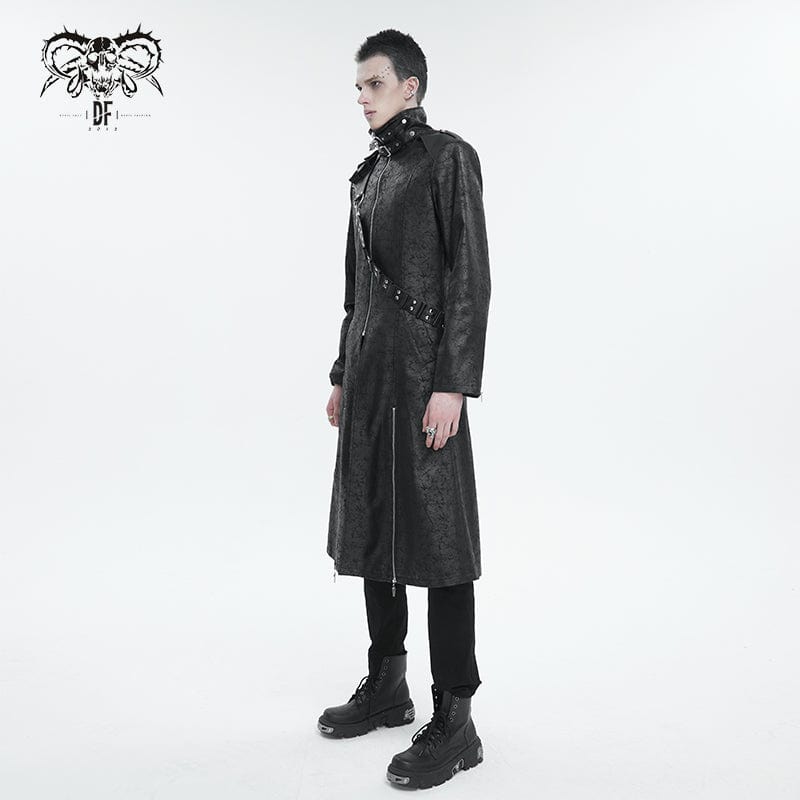 Men's Gothic Stand Collar Split Coat with Strap - Image 5