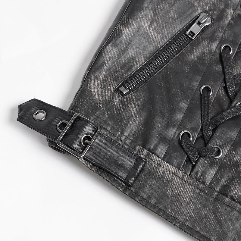 Men's Gothic Stand Collar Strappy Splice Waistcoat - Image 12